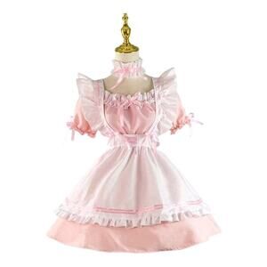 2x-3x US Anime French Maid Apron Dress Cosplay Costume Gloves Halloween